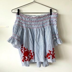 Blue and White Striped Off the Shoulder w Red Paisley detail Piper by Townsen